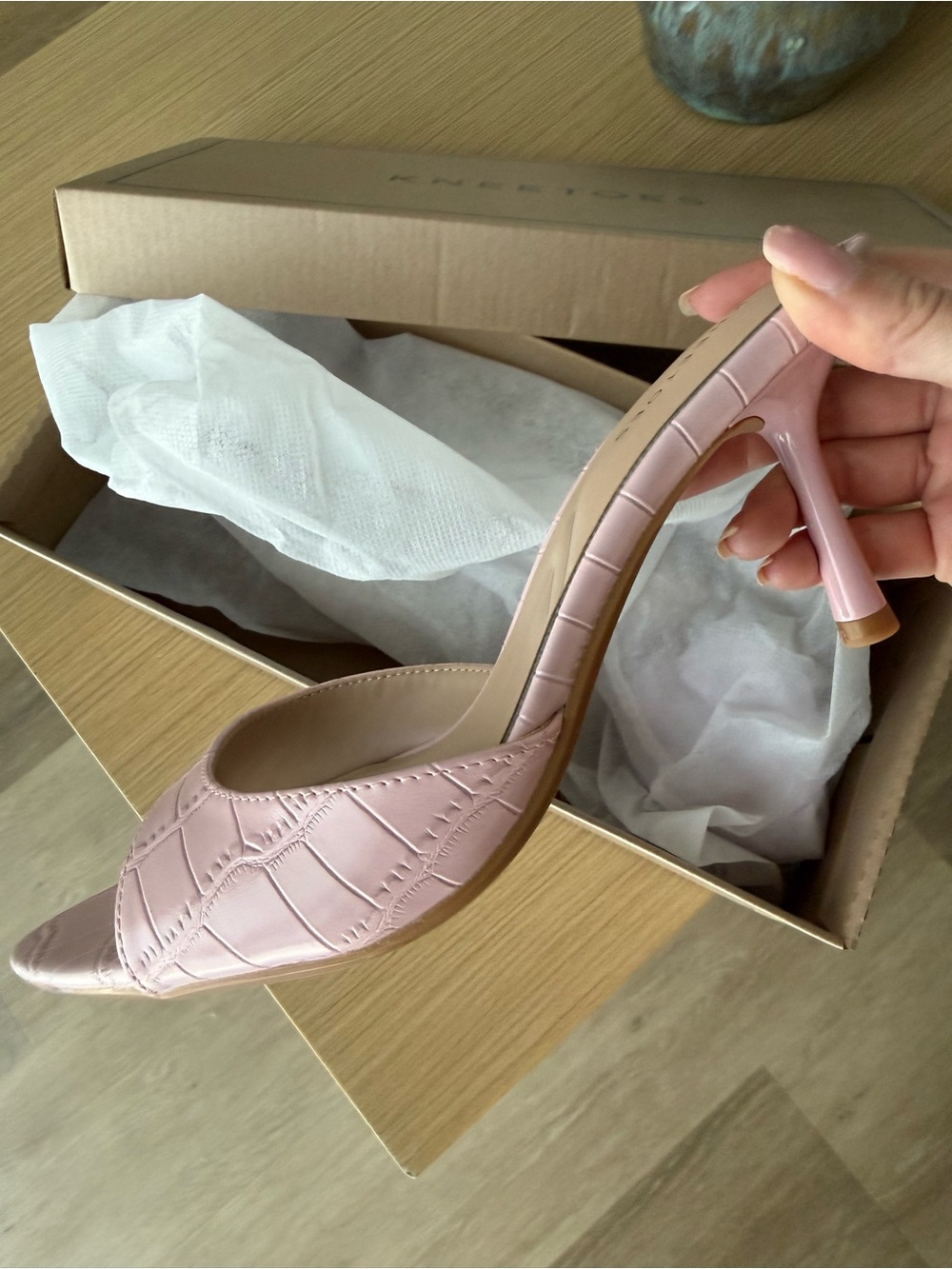 Pink Croc-Embossed Stiletto Mule